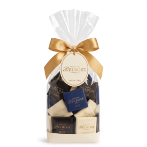 Sachet Cadeau Maison Belrose – Assortiment de Bouchées Chocolat Noir, Lait et Blanc – 500 g
